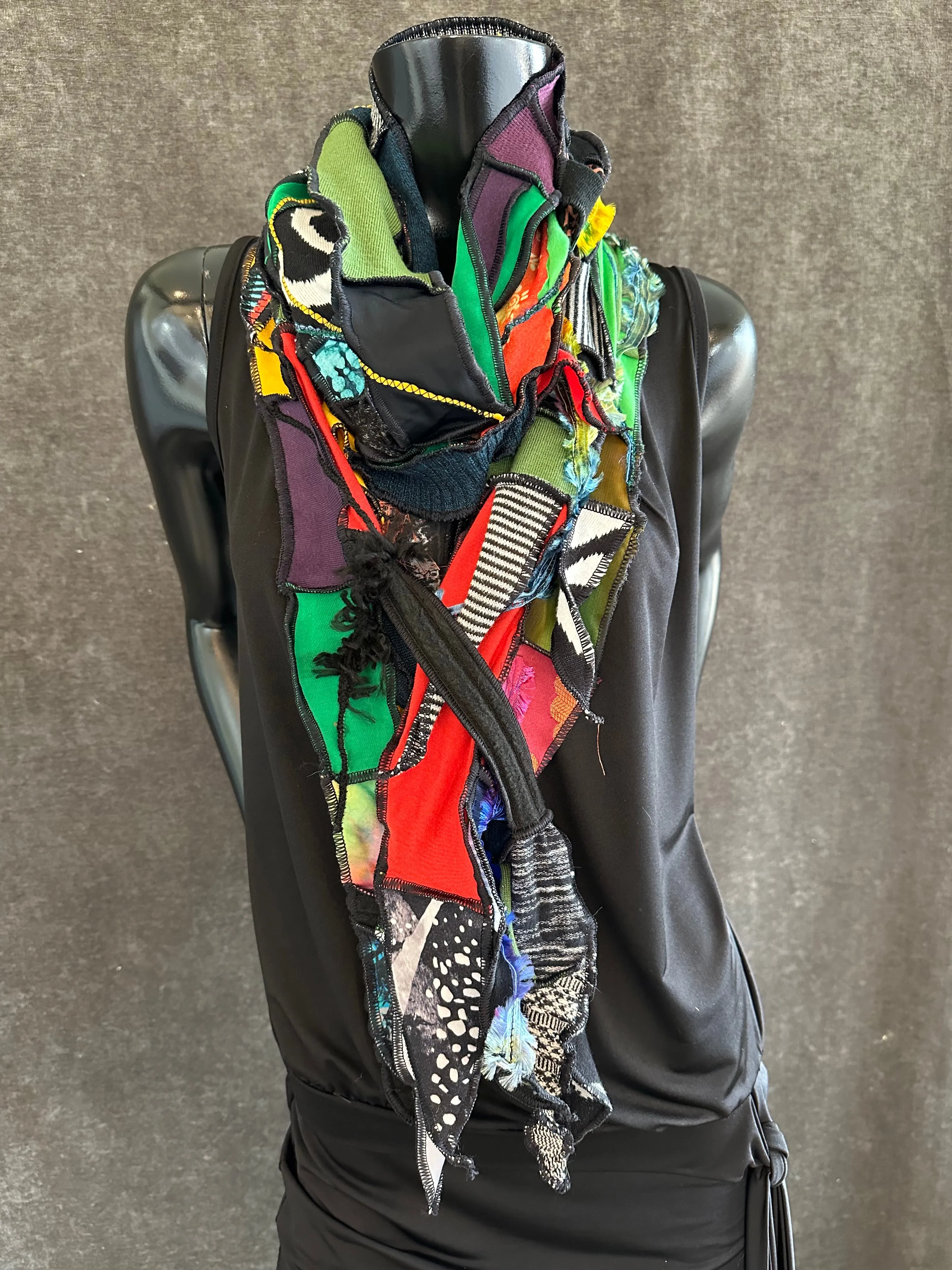 Hippie couture eclectic scarf, vibrant color scarf, bohemian fashion