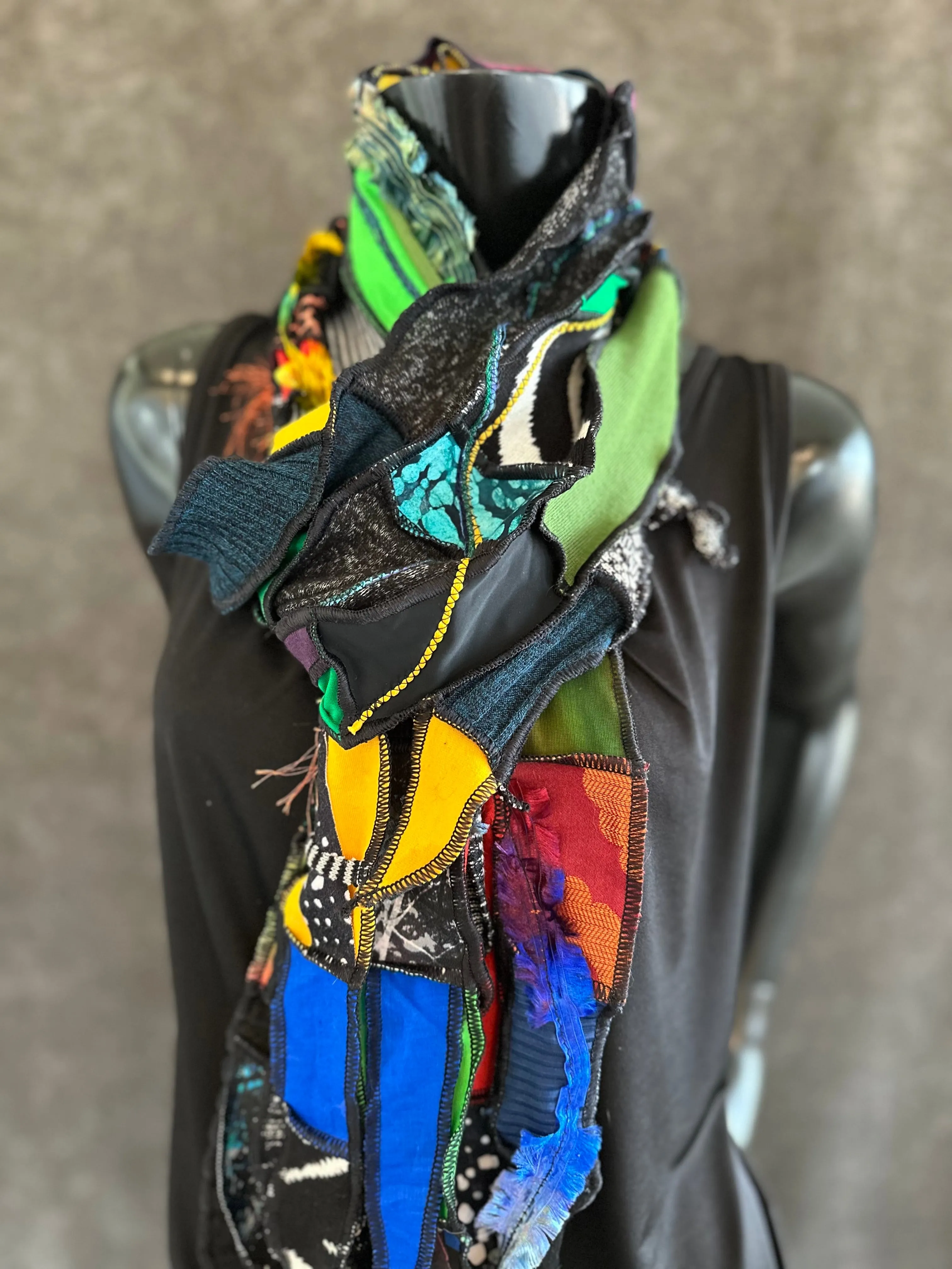 Hippie couture eclectic scarf, vibrant color scarf, bohemian fashion