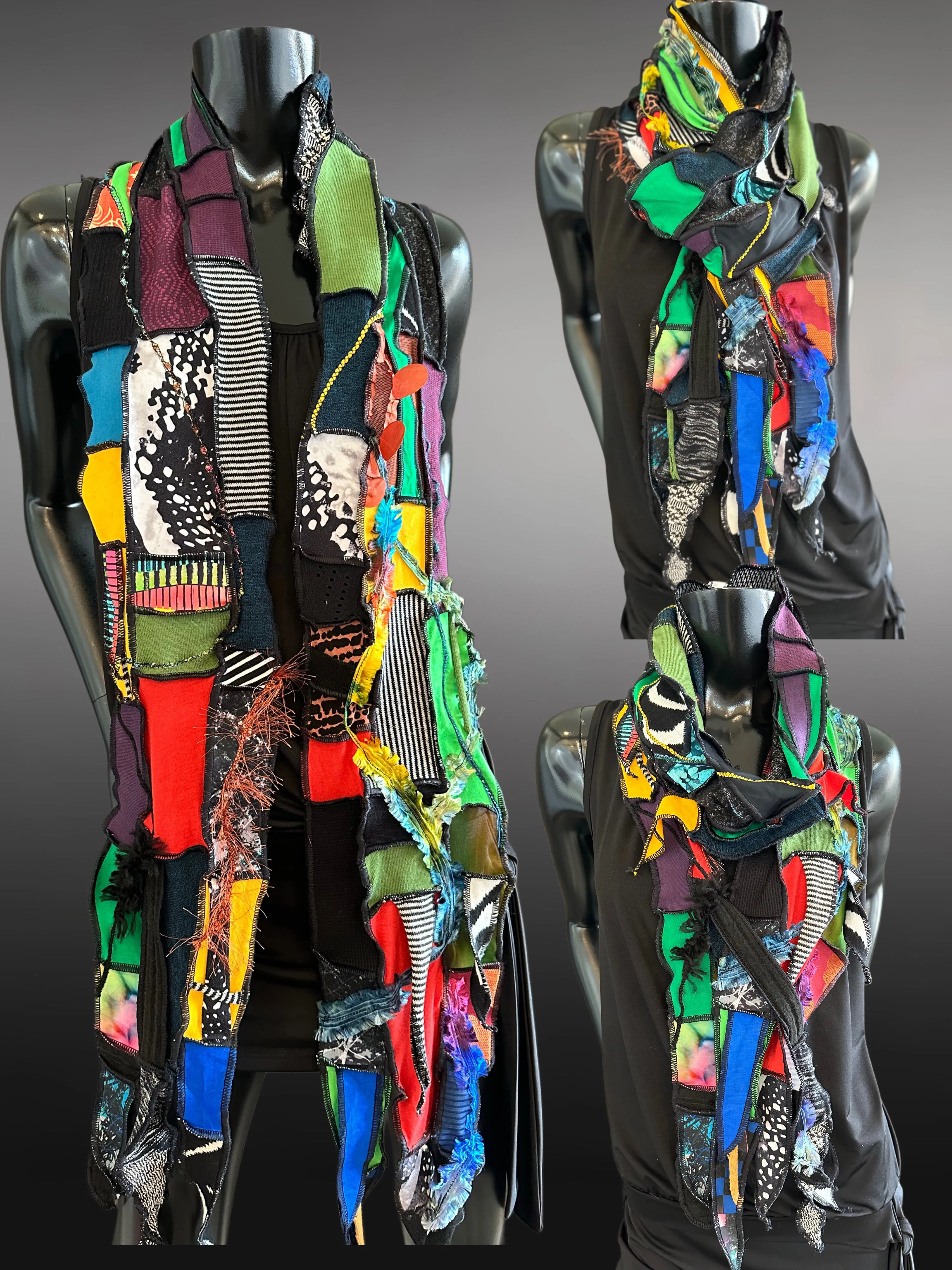 Hippie couture eclectic scarf, vibrant color scarf, bohemian fashion