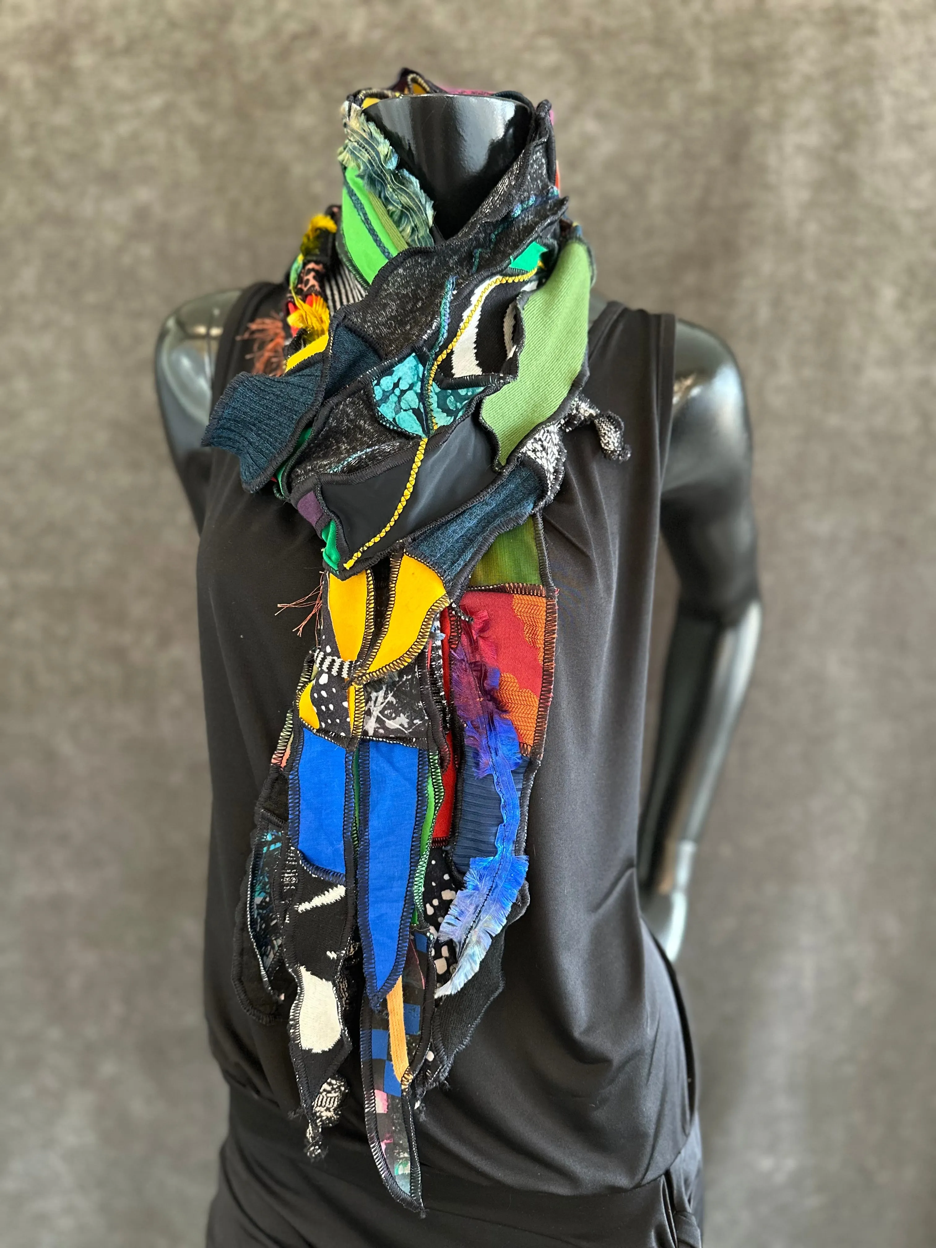 Hippie couture eclectic scarf, vibrant color scarf, bohemian fashion