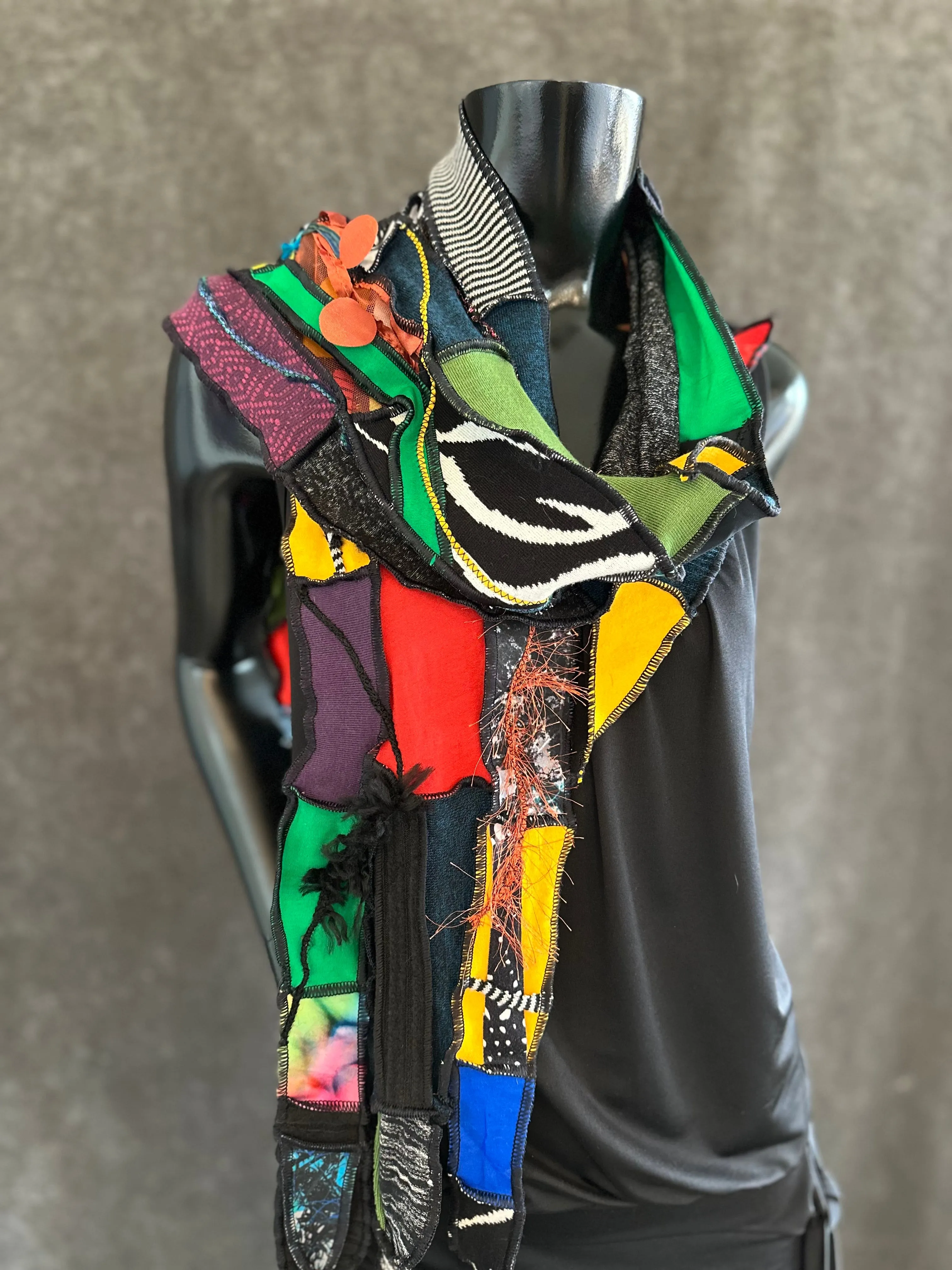 Hippie couture eclectic scarf, vibrant color scarf, bohemian fashion
