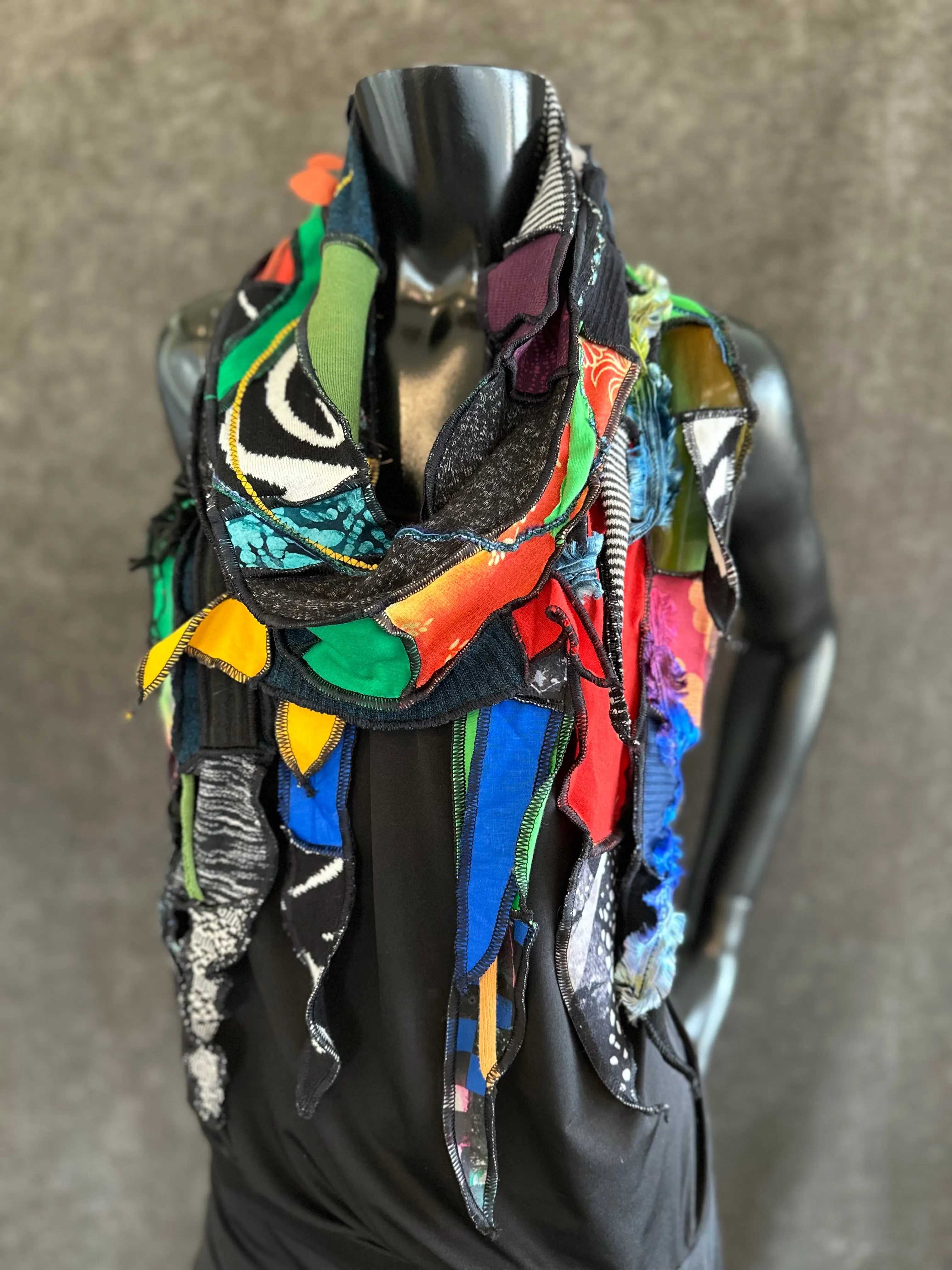 Hippie couture eclectic scarf, vibrant color scarf, bohemian fashion