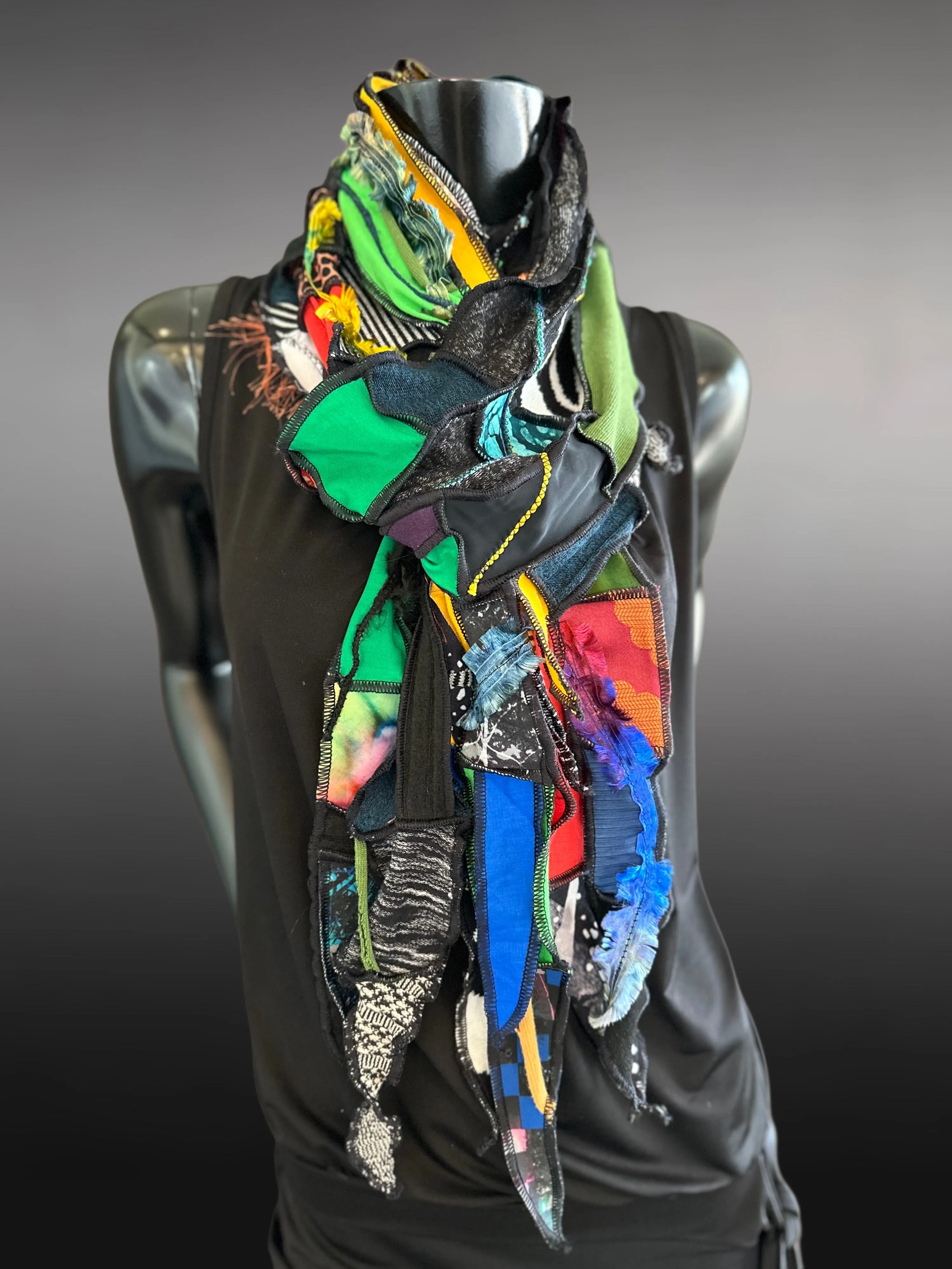 Hippie couture eclectic scarf, vibrant color scarf, bohemian fashion