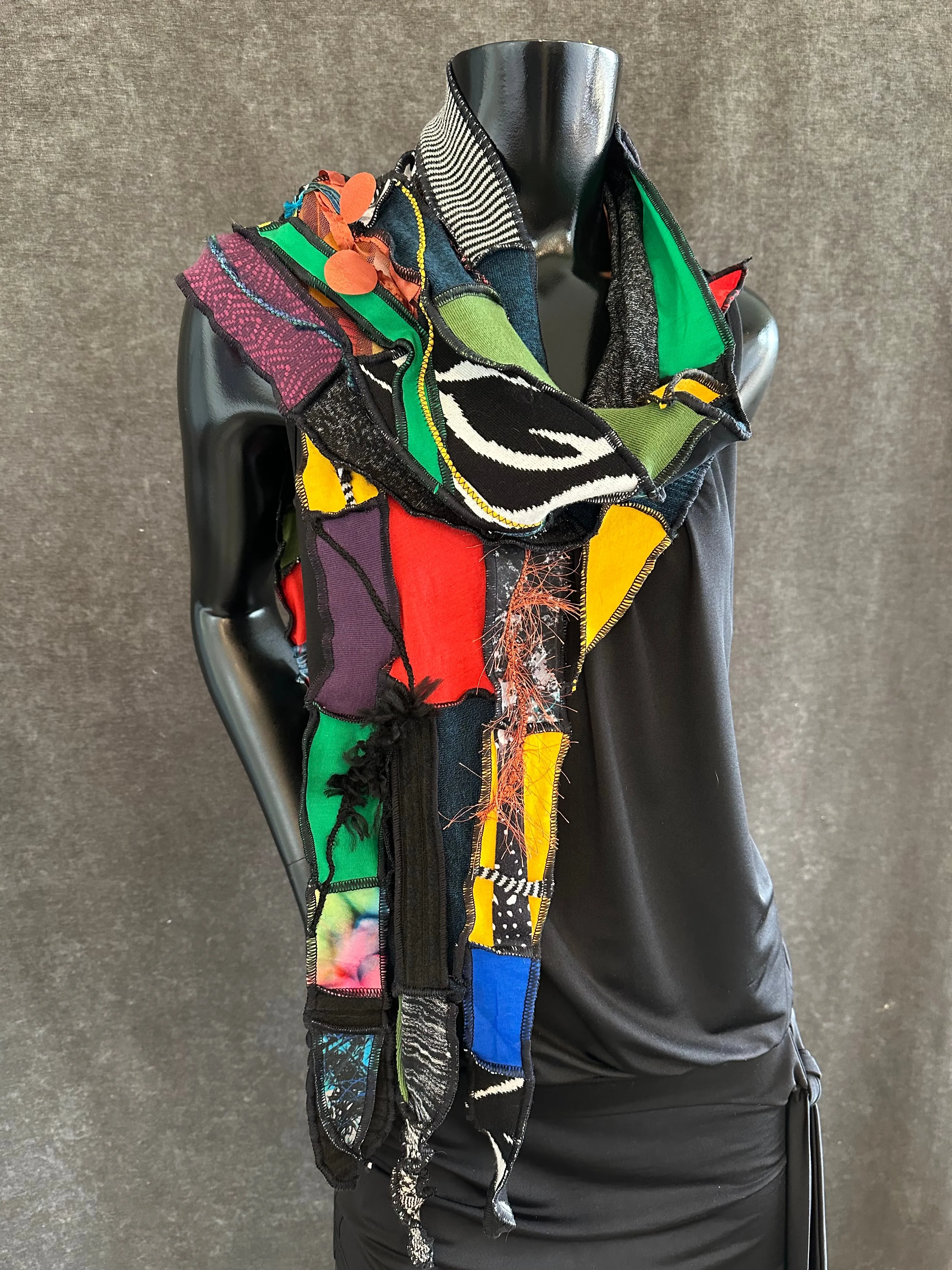 Hippie couture eclectic scarf, vibrant color scarf, bohemian fashion