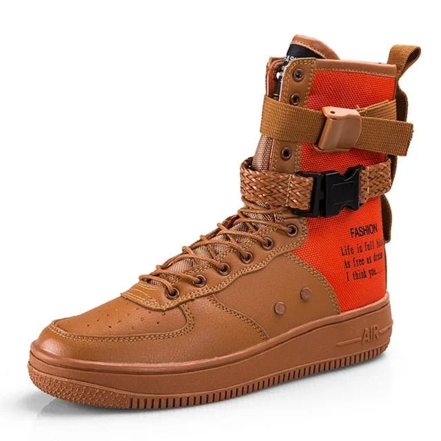 Hot Sale Fashion High Top Buckle Lovers Breathable Casual Sneakers zapatillas Personality street style couple shoes