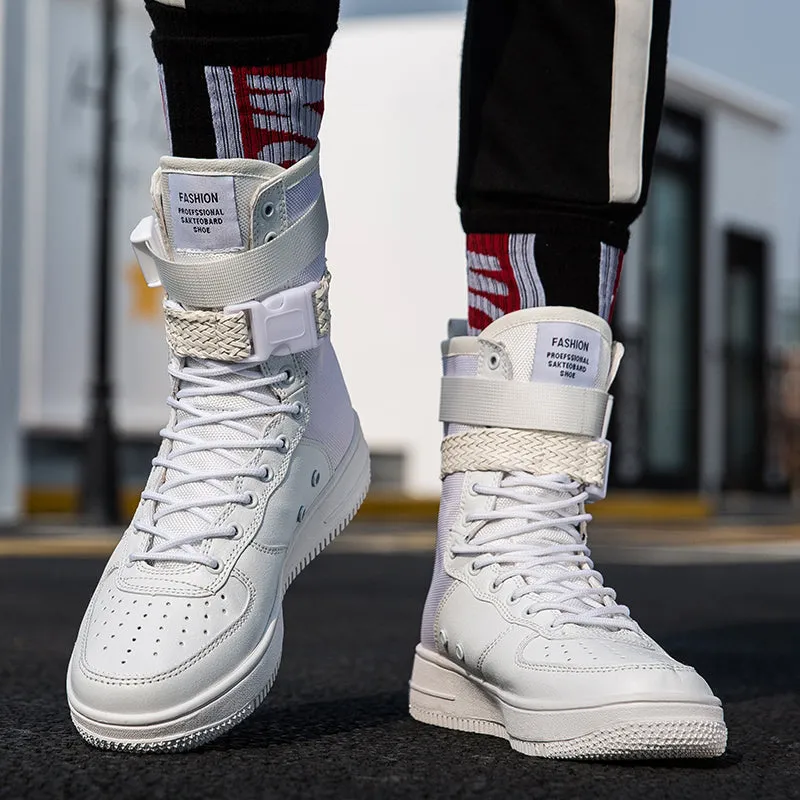 Hot Sale Fashion High Top Buckle Lovers Breathable Casual Sneakers zapatillas Personality street style couple shoes