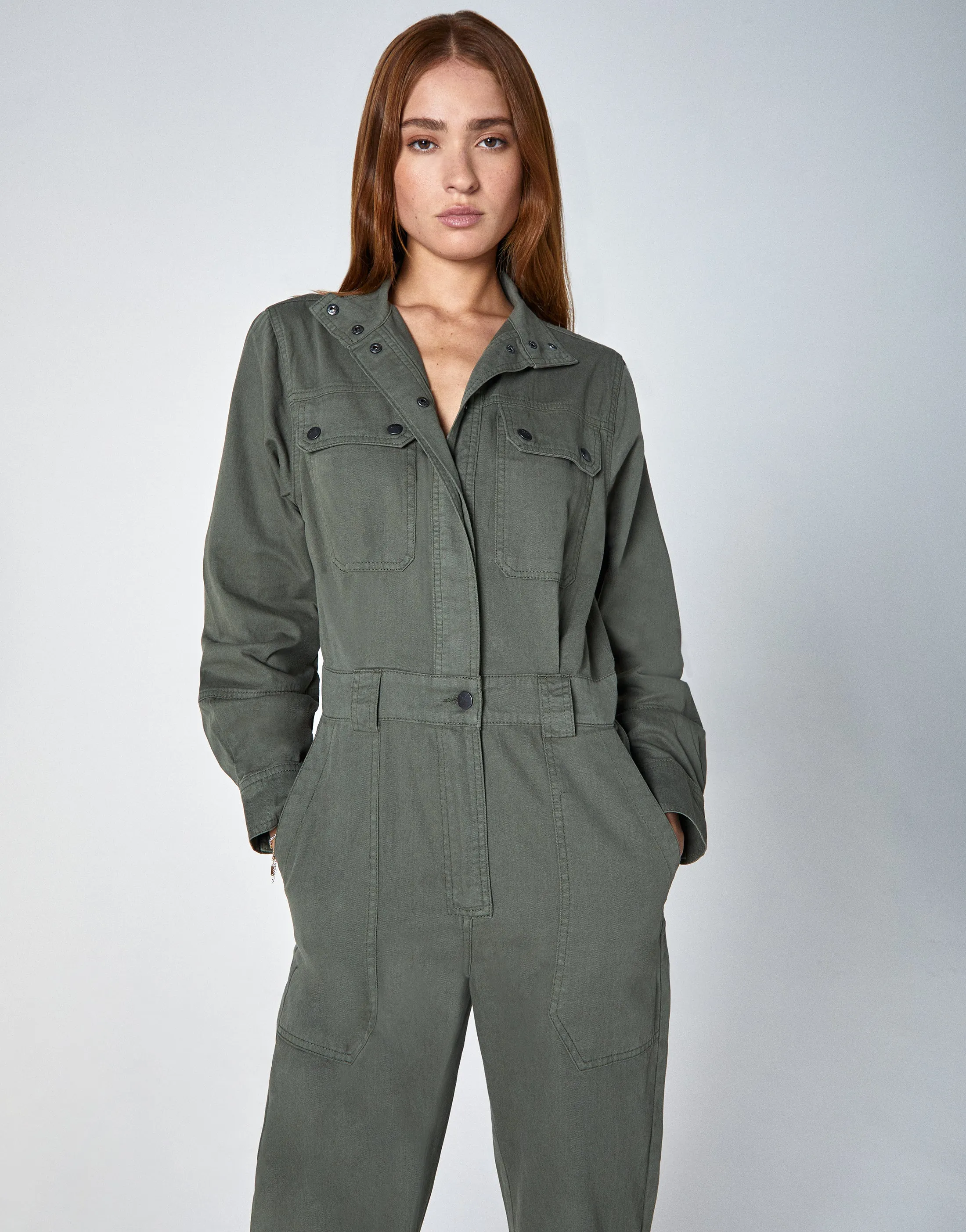 JANNA Funnel Neck Coverall in Kelp