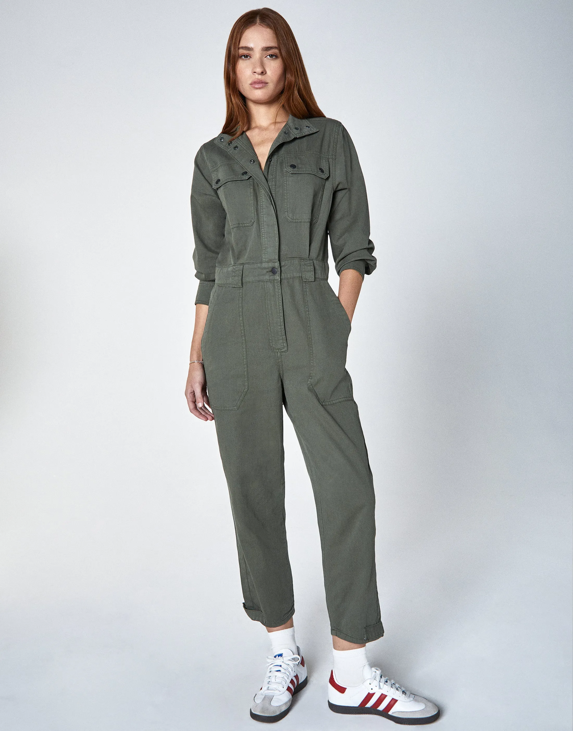 JANNA Funnel Neck Coverall in Kelp