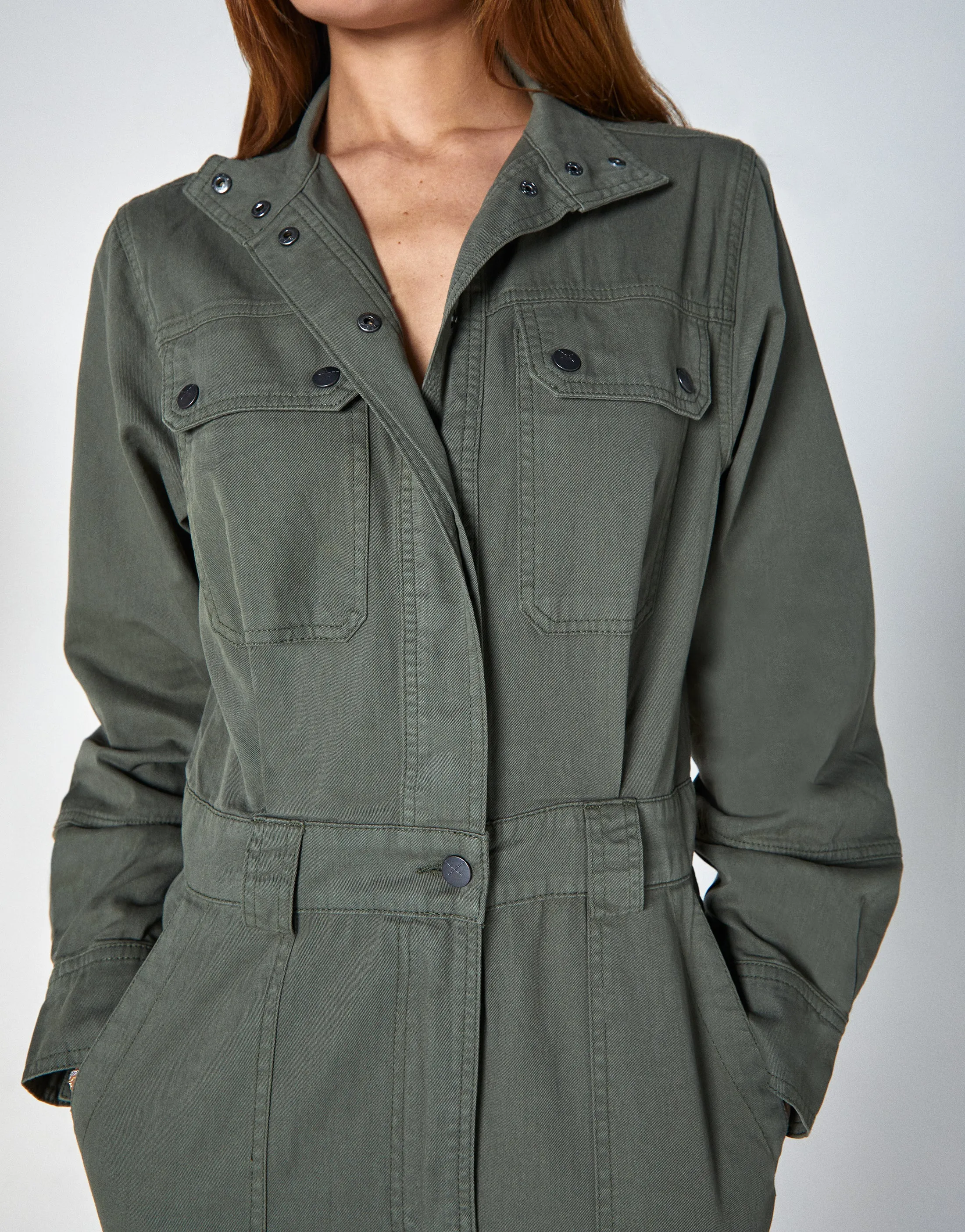 JANNA Funnel Neck Coverall in Kelp