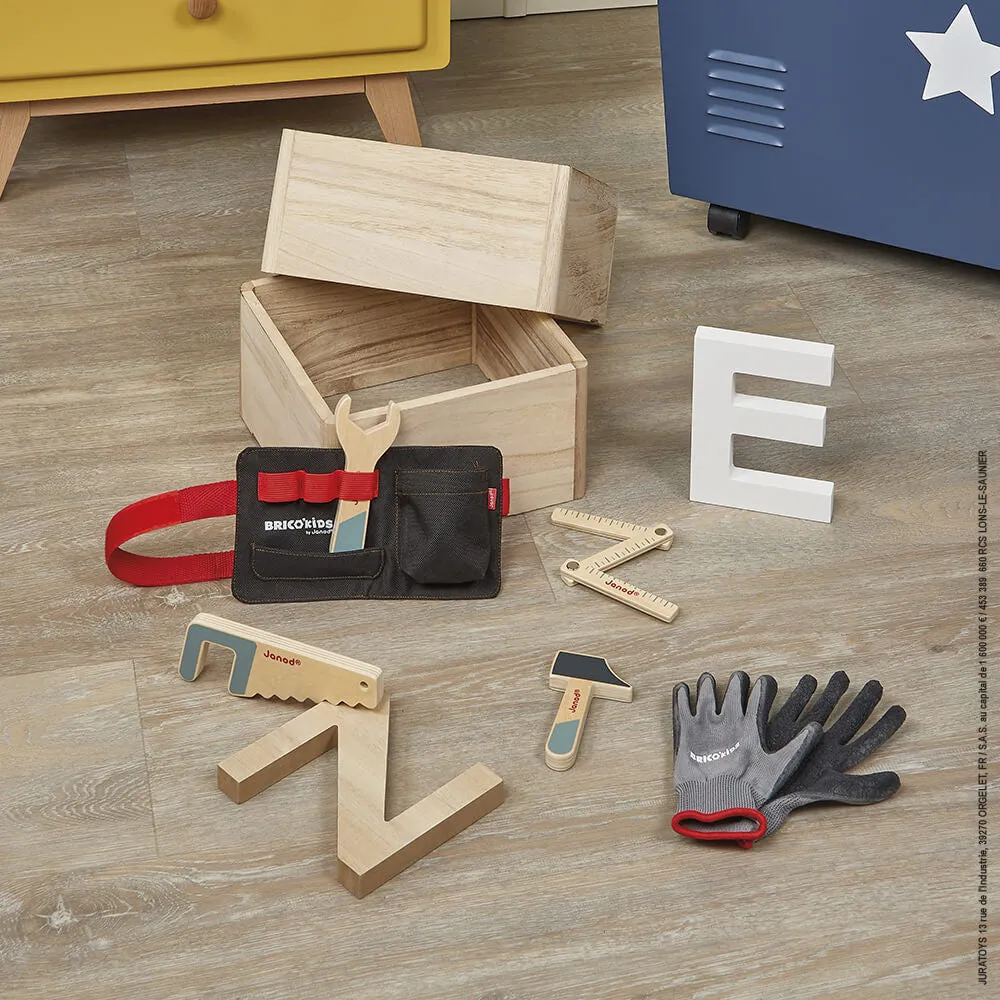 Janod DIY Tool Belt with Wooden Tools and Gloves