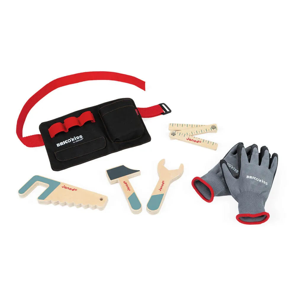 Janod DIY Tool Belt with Wooden Tools and Gloves