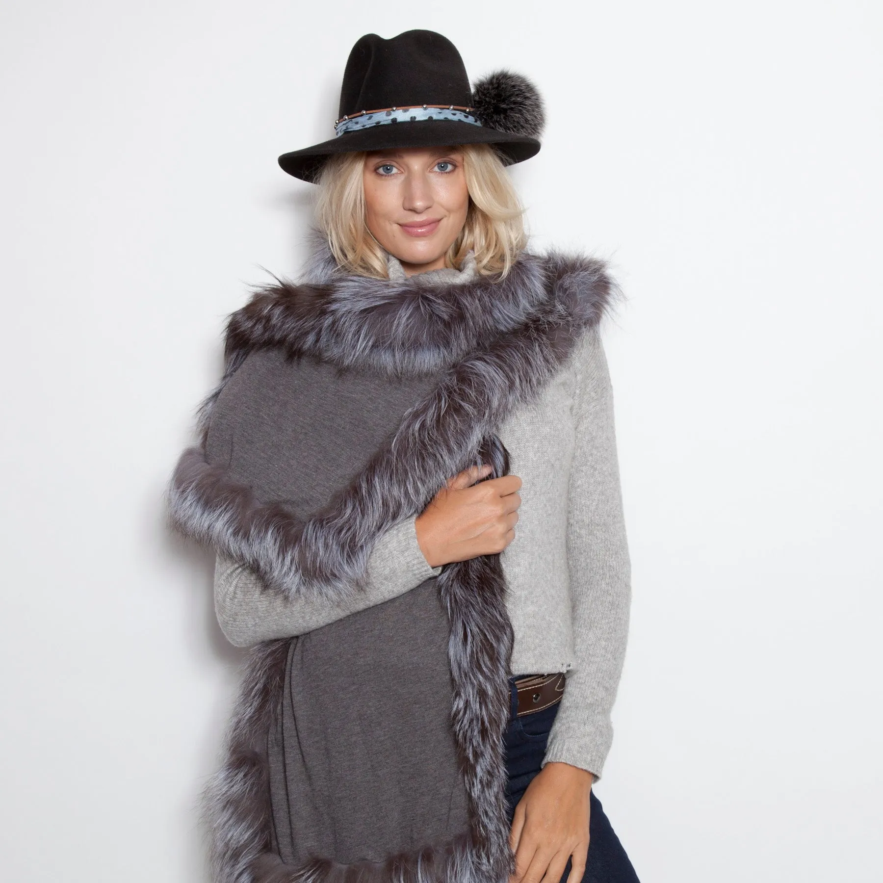 Jersey Scarf with Silver Fox Trim in 6 Colorways