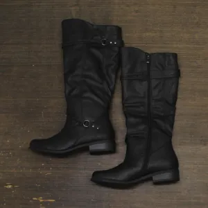 Journee Collection Womens Faux Leather Dress Boots Block Heel Black 8M