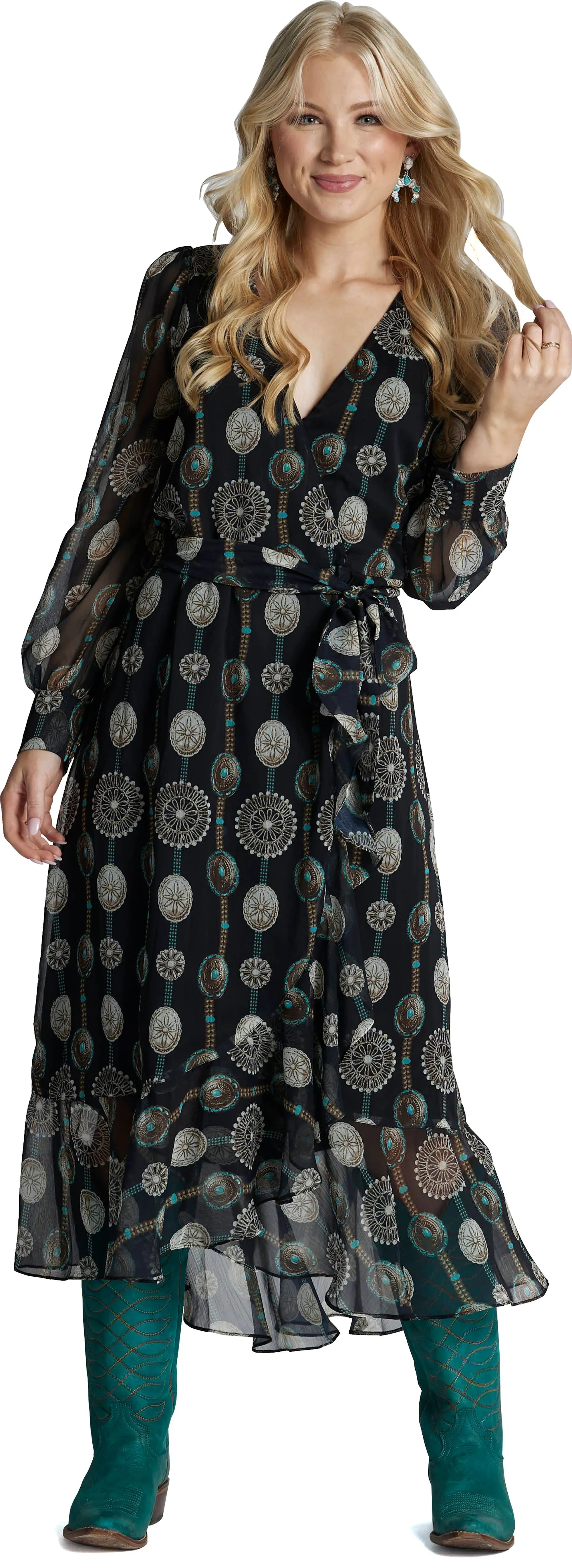 Justin Ladies Black and Concho Wrap Maxi Dress