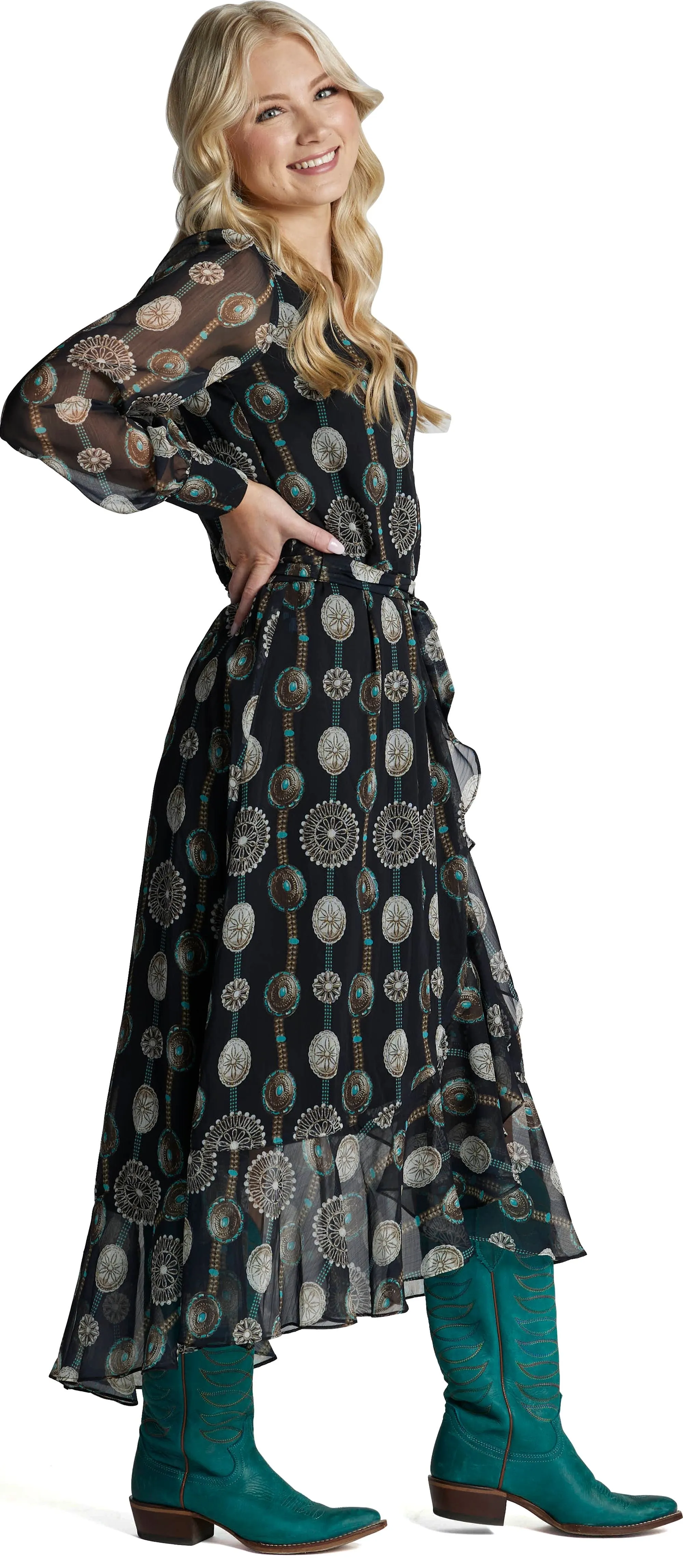 Justin Ladies Black and Concho Wrap Maxi Dress