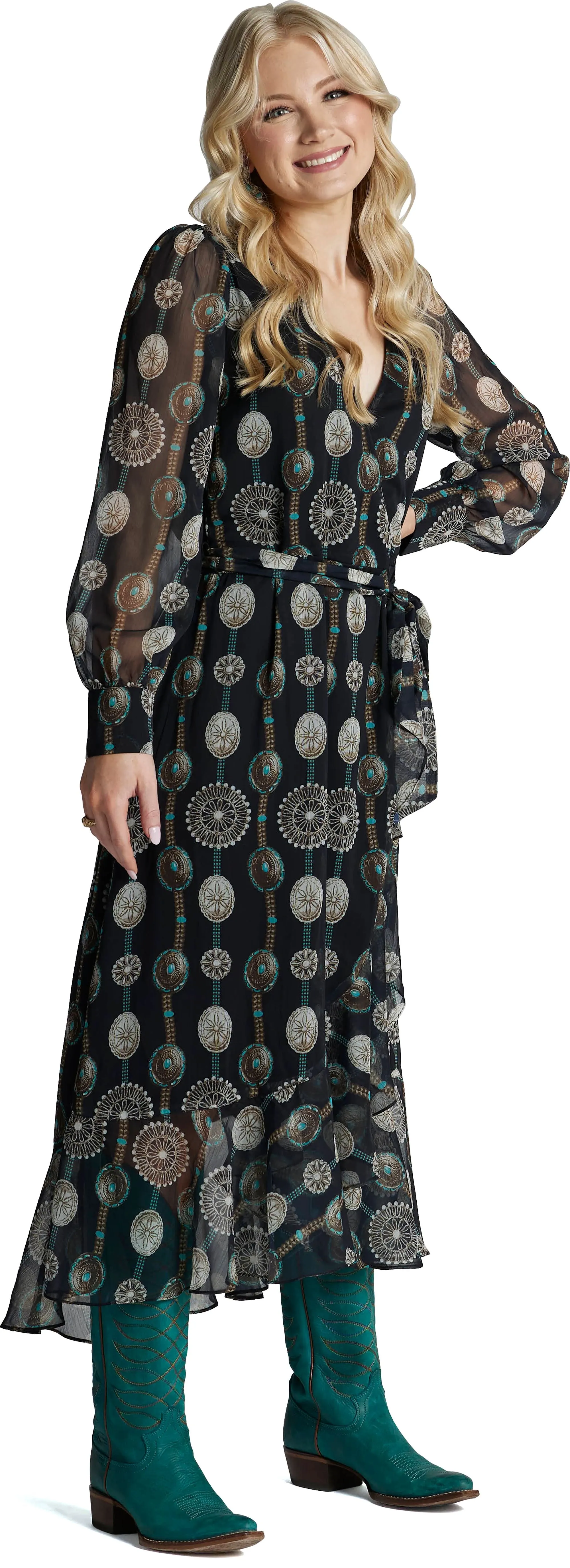 Justin Ladies Black and Concho Wrap Maxi Dress