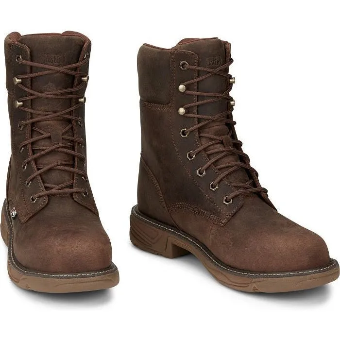 Justin Men's Rush 8" WP Nano Comp Toe Western Work Boot -Brown- SE469