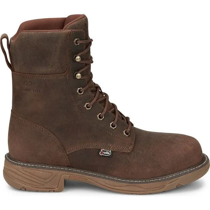 Justin Men's Rush 8" WP Nano Comp Toe Western Work Boot -Brown- SE469