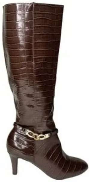Karen Scott Hanna Dress Boots, Brown Croco, Size 8M Wide Calf