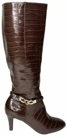 Karen Scott Hanna Dress Boots, Brown Croco, Size 8M Wide Calf