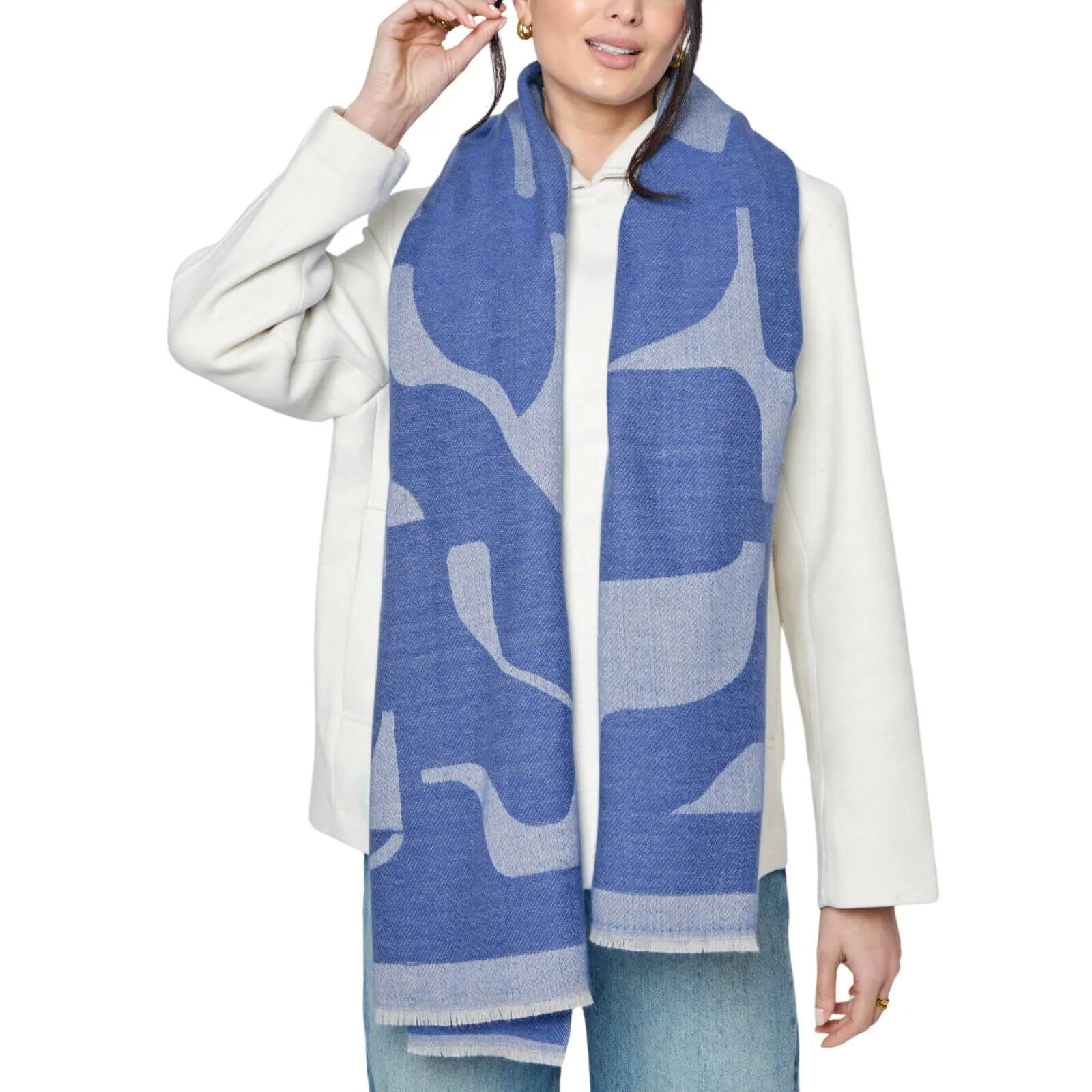Katie Loxton Large Abstract Print Blanket Scarf - Cobalt Blue/Off White