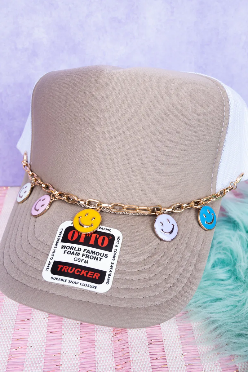 Keep Smiling Goldtone Trucker Hat Chain