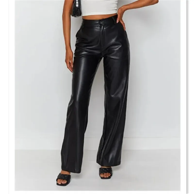 Kova High-Waisted Faux Leather Wide Leg Pants