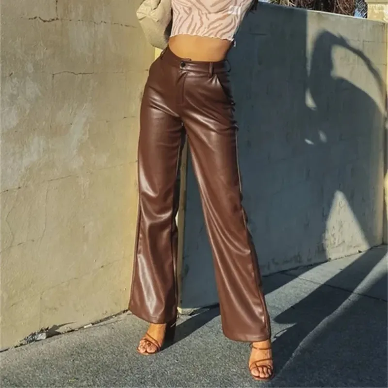 Kova High-Waisted Faux Leather Wide Leg Pants