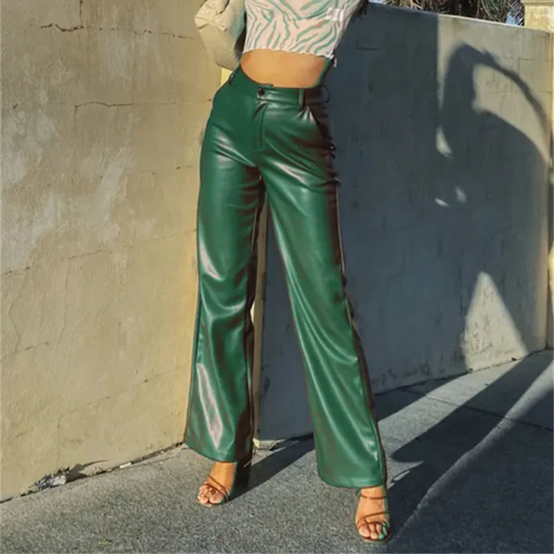Kova High-Waisted Faux Leather Wide Leg Pants