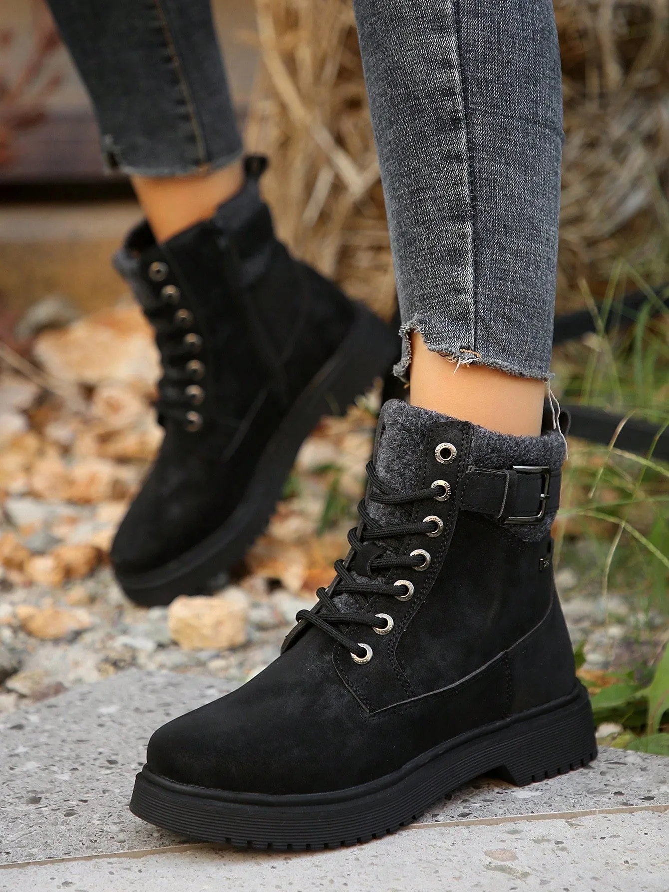 Ladies' Blue Color Workwear High Top British Style Boots