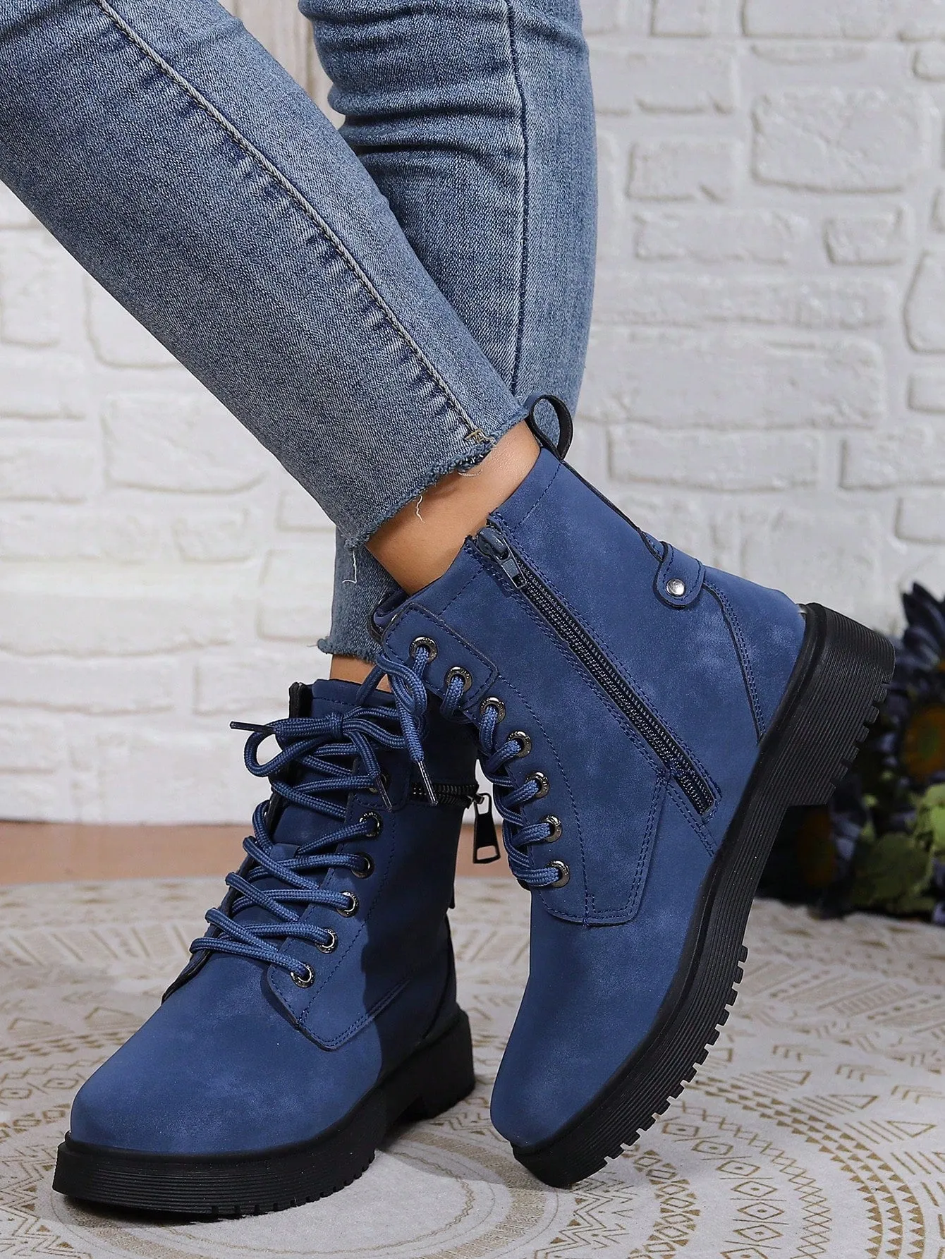 Ladies' Blue Color Workwear High Top British Style Boots