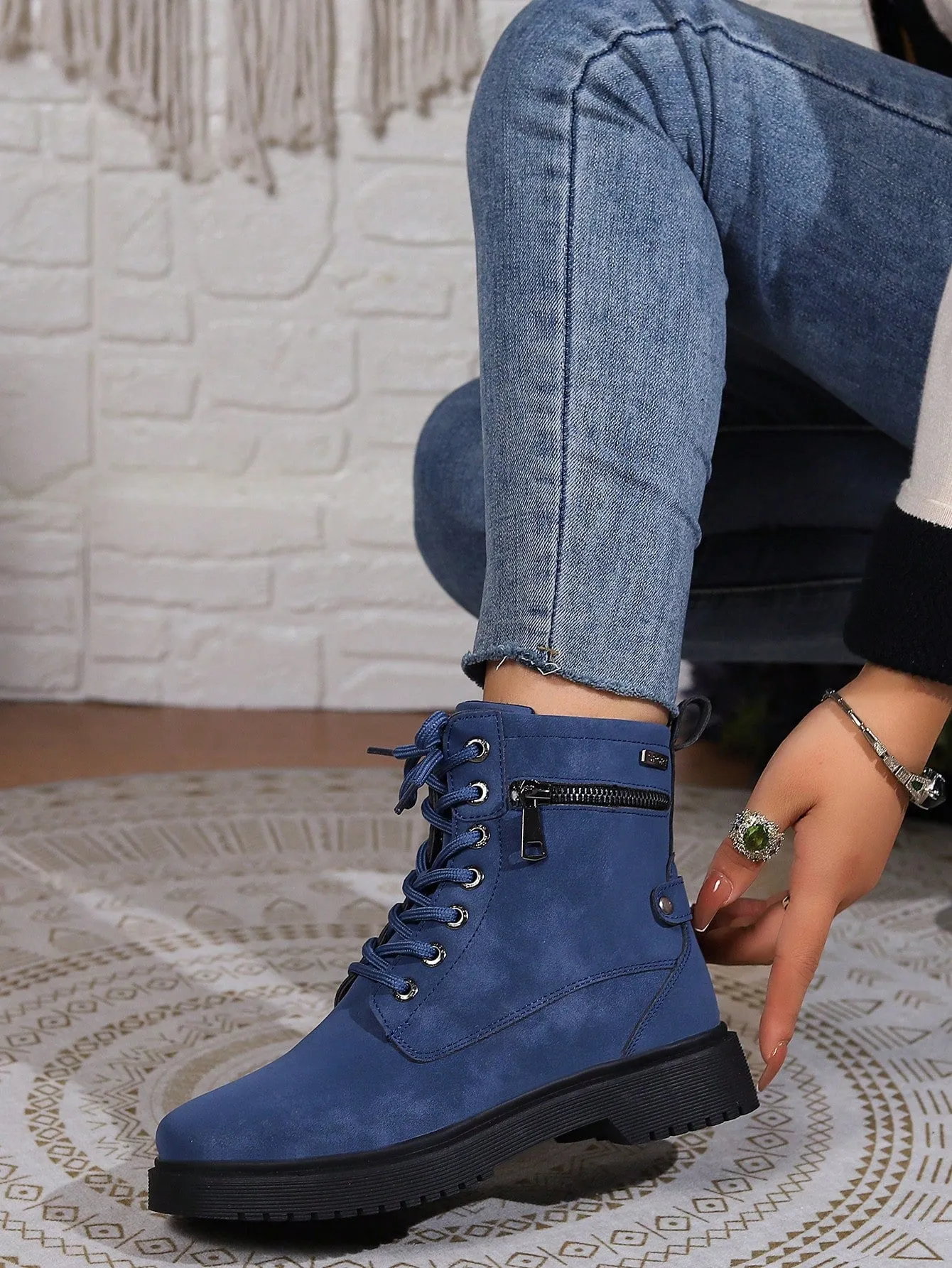 Ladies' Blue Color Workwear High Top British Style Boots