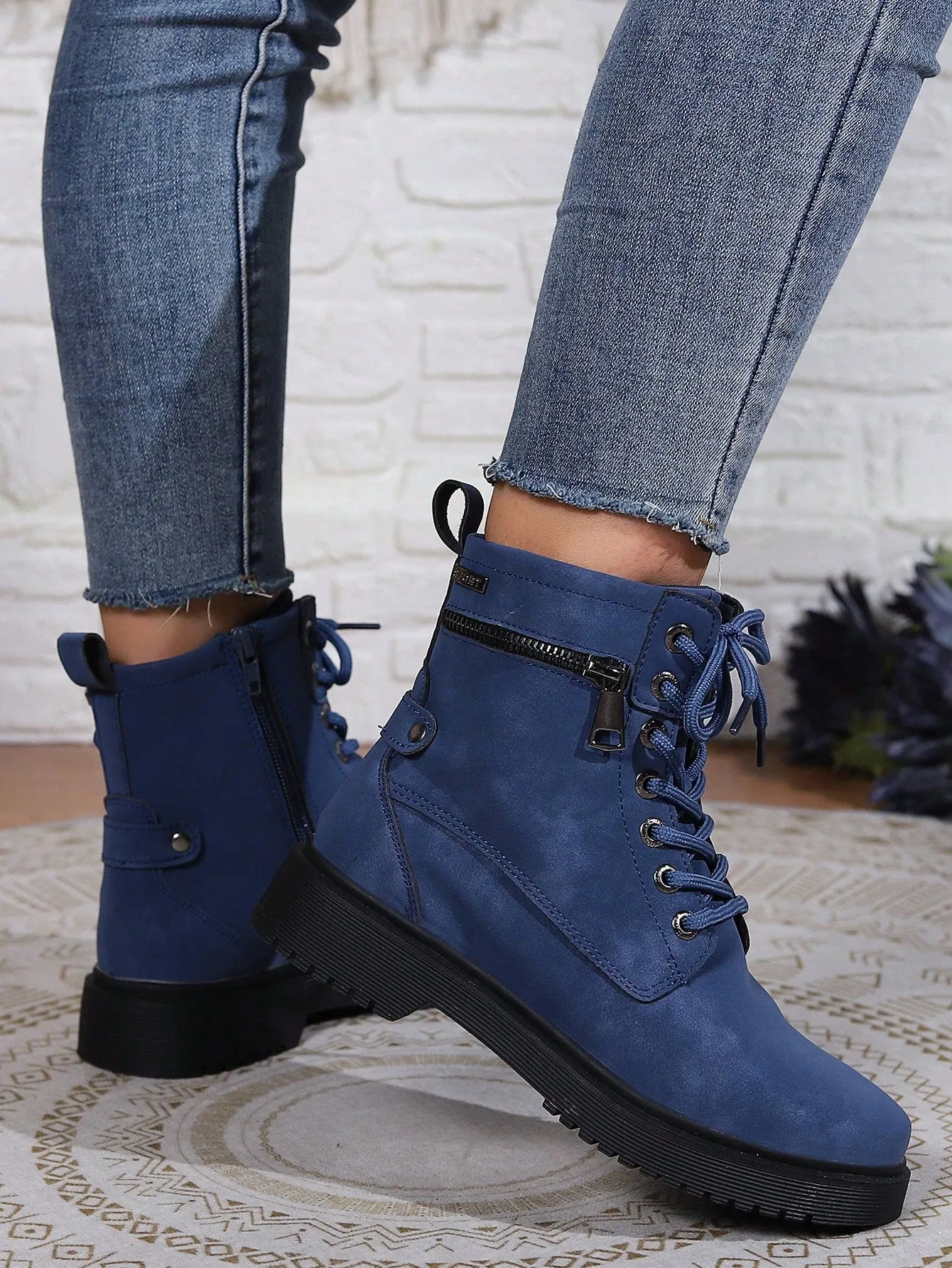 Ladies' Blue Color Workwear High Top British Style Boots