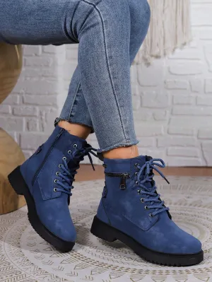 Ladies' Blue Color Workwear High Top British Style Boots
