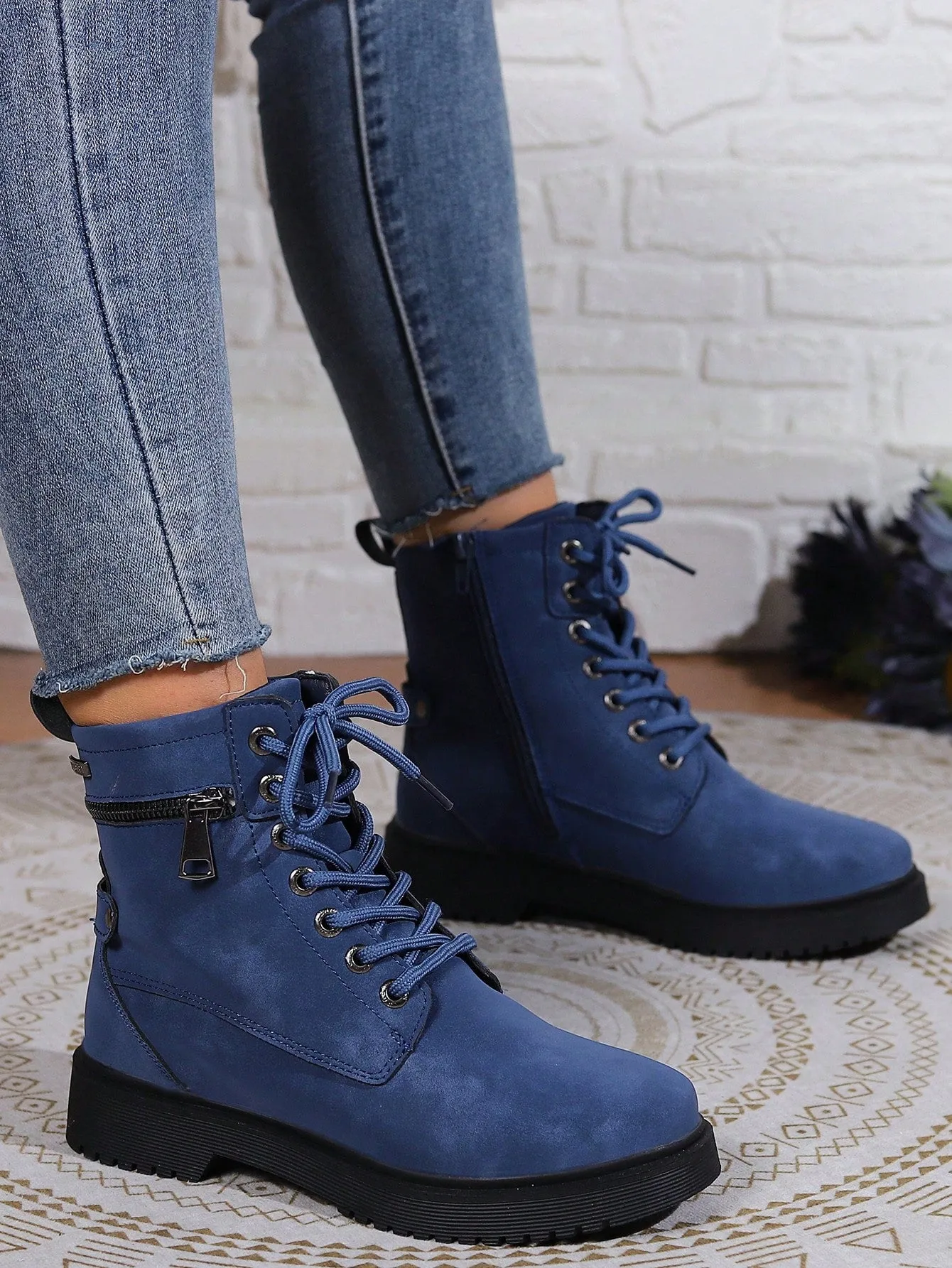 Ladies' Blue Color Workwear High Top British Style Boots