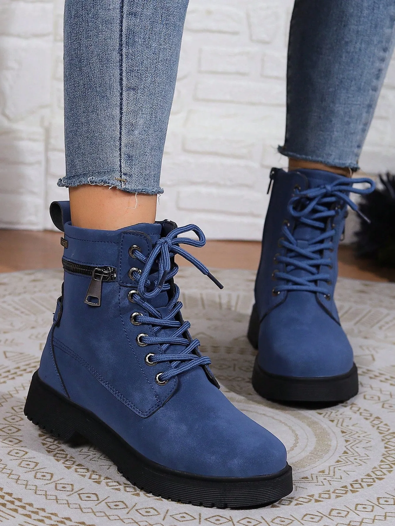 Ladies' Blue Color Workwear High Top British Style Boots