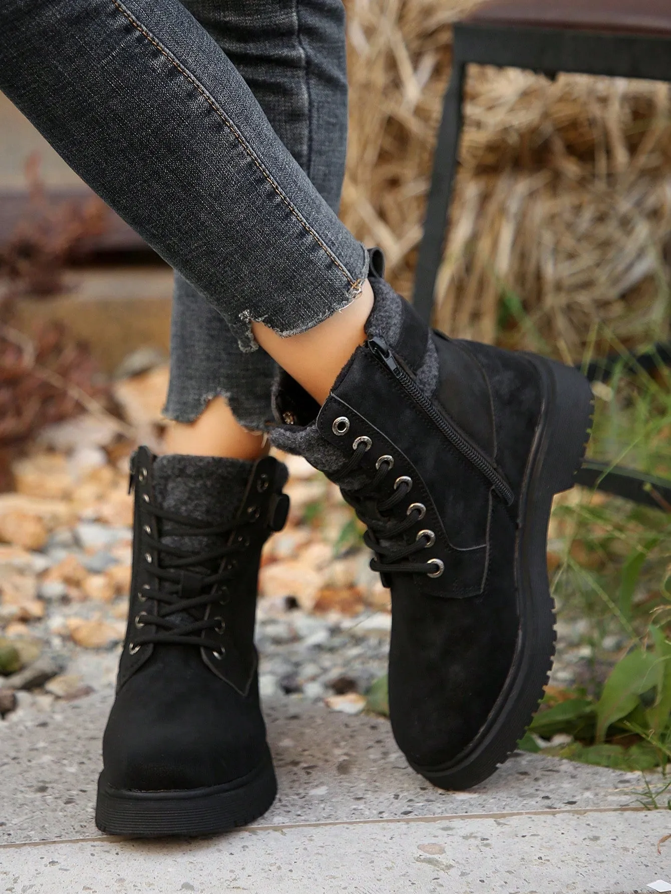Ladies' Blue Color Workwear High Top British Style Boots