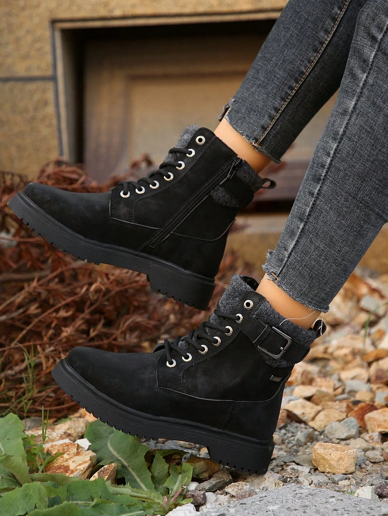 Ladies' Blue Color Workwear High Top British Style Boots