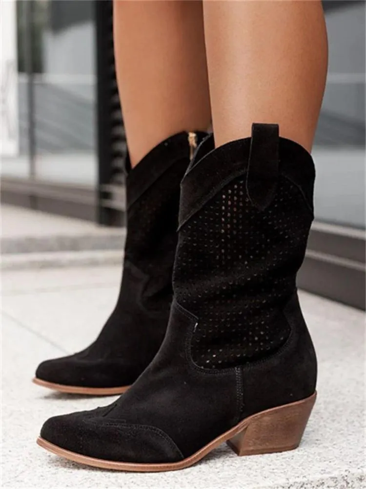 Laury | Breathable Vegan Suede Boots – Lightweight Everyday Low-Heel Boots for Warmer Days