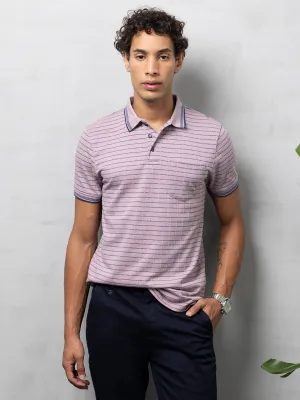 Lavender Textured Striped Polo T-Shirt