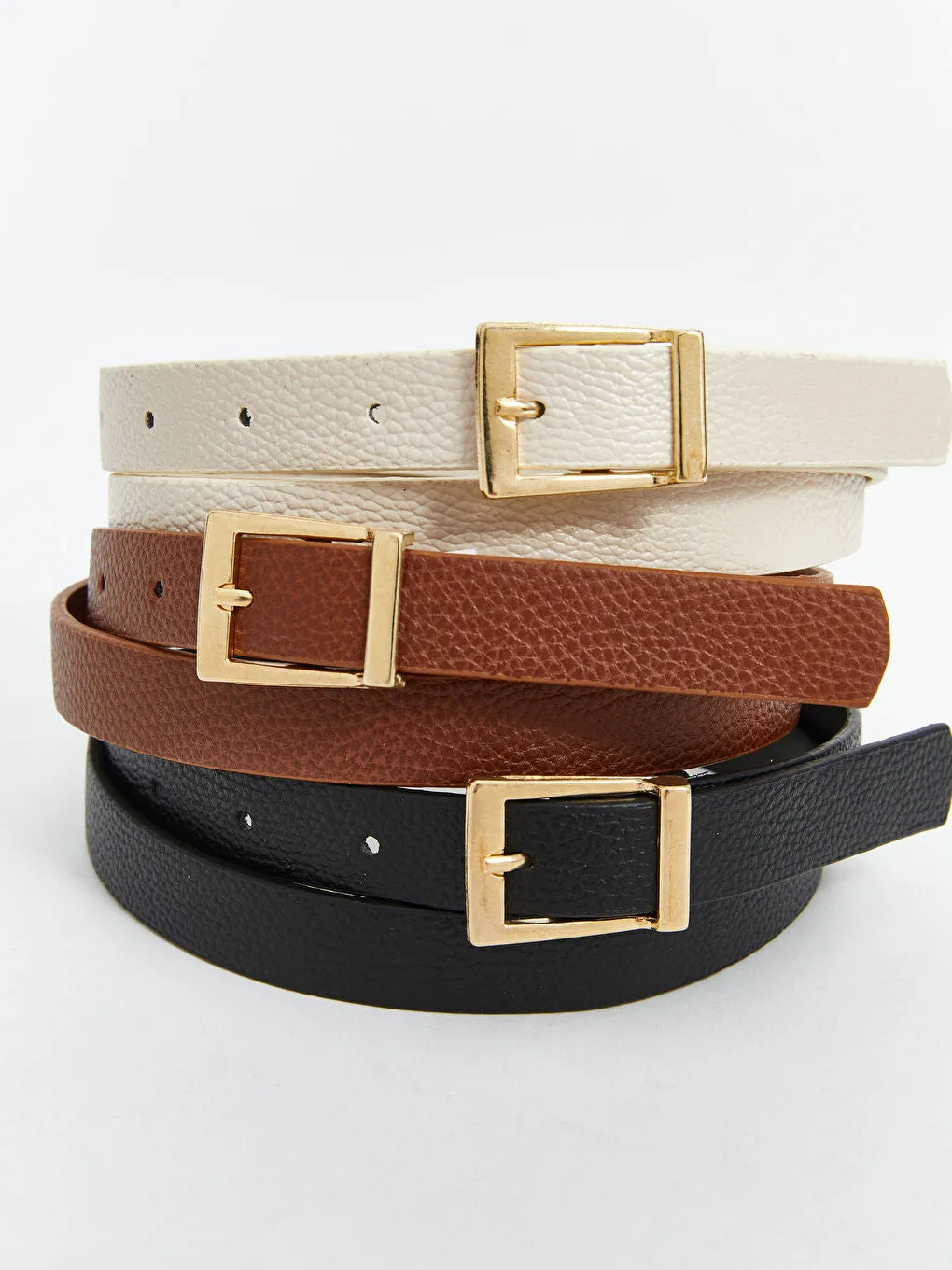 LCW ACCESSORIES Black Leather Look Women Belt 3-Piece