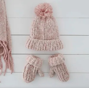 Lemon Loungewear - Girls Snow Storm Beanie and Gloves Set - Dark Pink