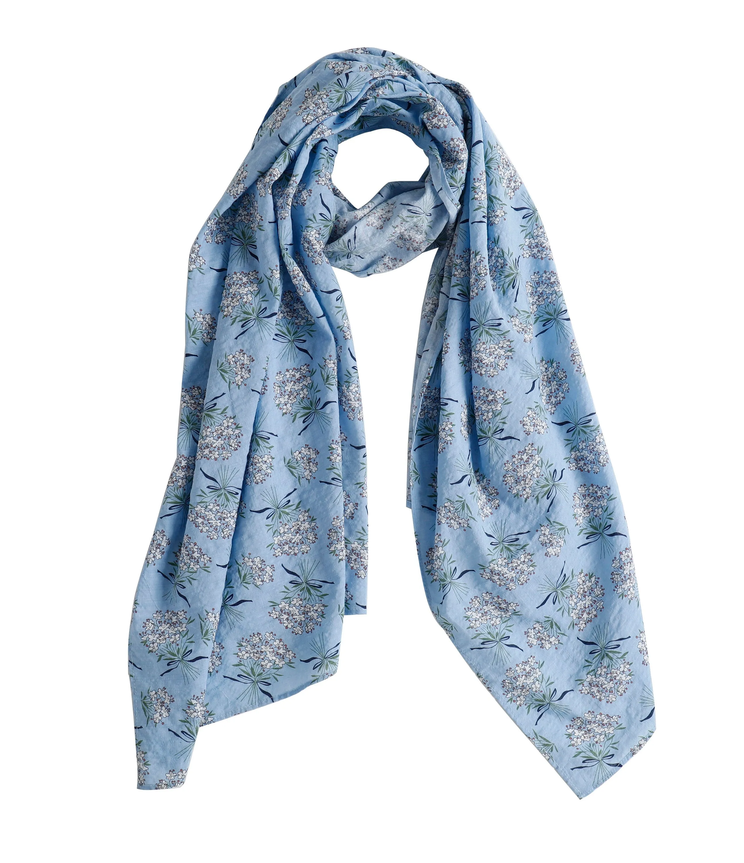 Light Blue Cotton Blend Scarf, Lightweight Cotton Blend Floral Scarf, Mother's Day Gift