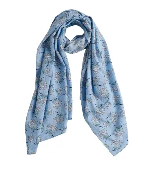 Light Blue Cotton Blend Scarf, Lightweight Cotton Blend Floral Scarf, Mother's Day Gift