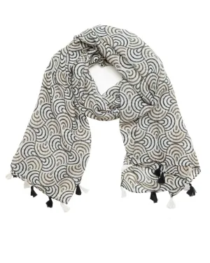 Light Weight Woven Black and White Rainbow Scarf