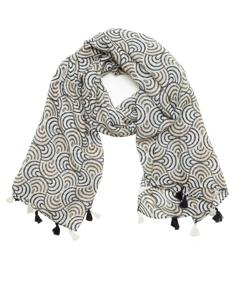 Light Weight Woven Black and White Rainbow Scarf