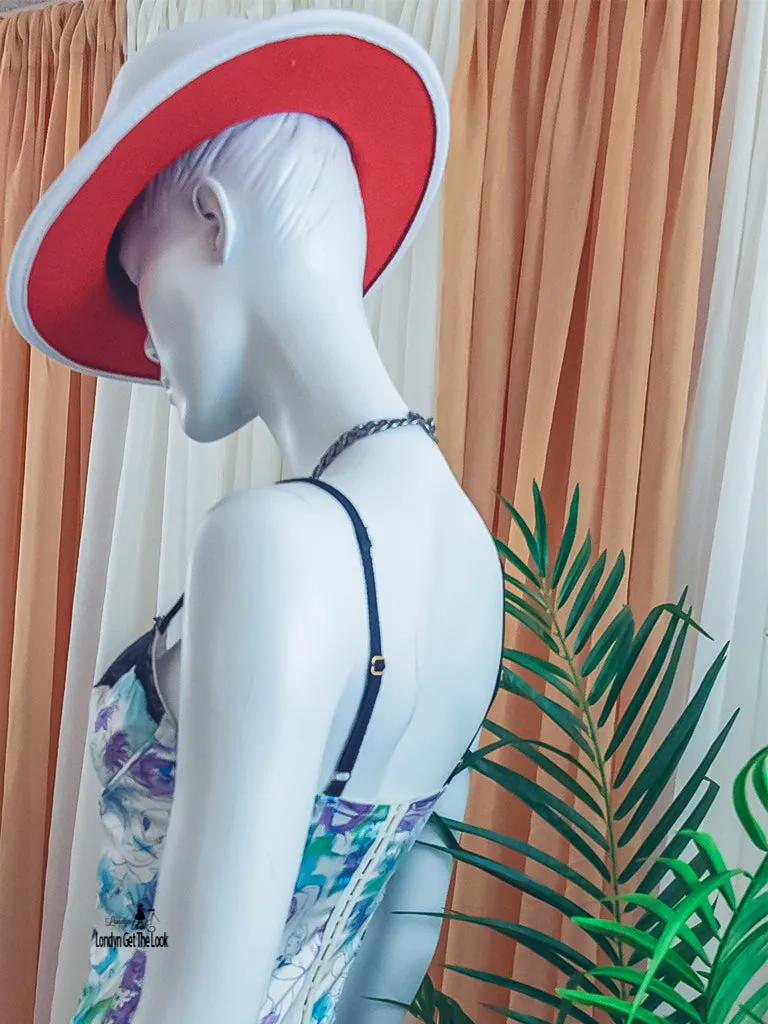 Londyn Fedora Wide Brimmed Hat ( White/Red