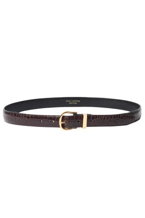 Louise Belt | Croc Dark Brown w/Shiny Brass Buckle