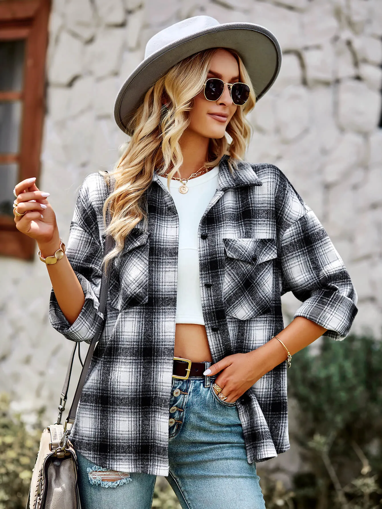 Lucky One Plaid Shacket - Black