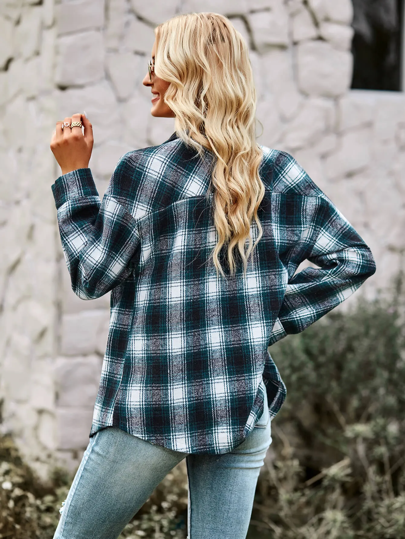 Lucky One Plaid Shacket - Navy